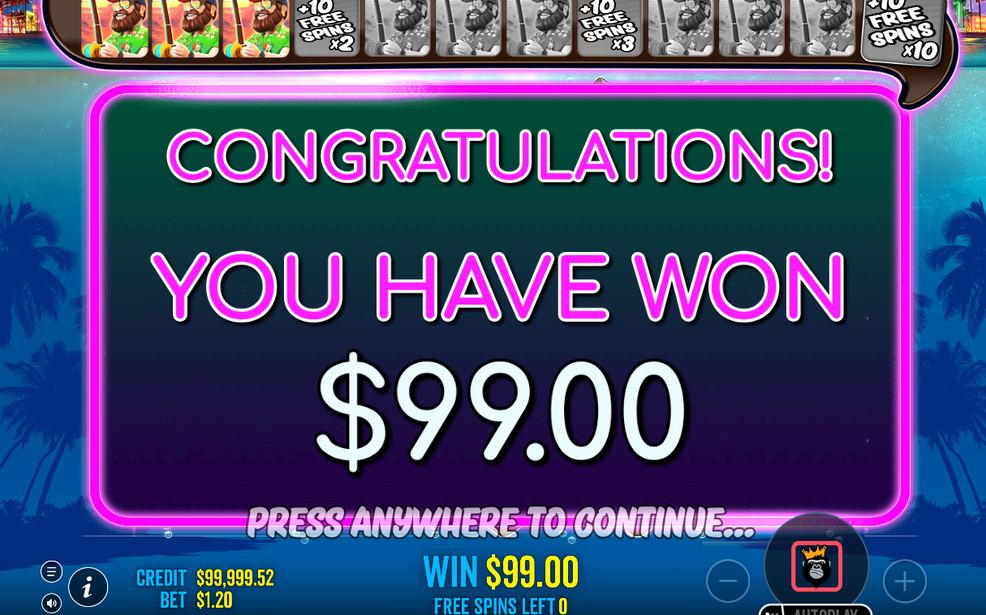Win screen showing the cash value of a finished round